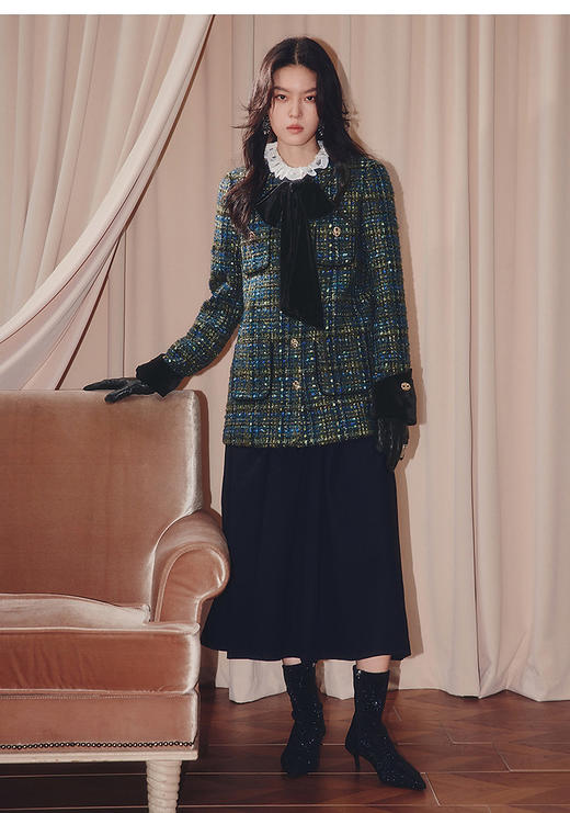 法式复古外套女25冬款小香风羊毛混纺粗花呢 商品图2