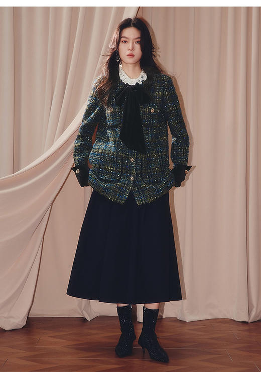 法式复古外套女25冬款小香风羊毛混纺粗花呢 商品图1