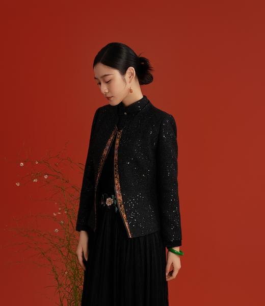 荷言HEYEN 宜春 黑色小香风外套肌理感拼接大运锦桑蚕丝内里舒适时尚 商品图1