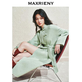 玛克门店发货：MAXRIENY豆绿流苏羊毛大衣(货号:MC85CT510)