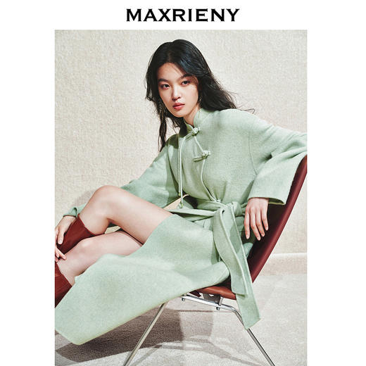 【商场同款】MAXRIENY豆绿流苏盘扣羊毛大衣女24冬保暖外套中长款(货号:MC85CT510) 商品图1