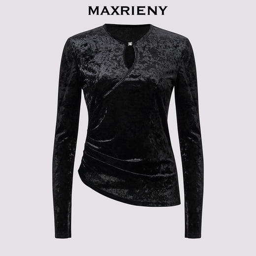 玛克门店发货：MAXRIENY金属钻扣黑丝绒上衣女24秋新款(货号:MC85TP544) 商品图3