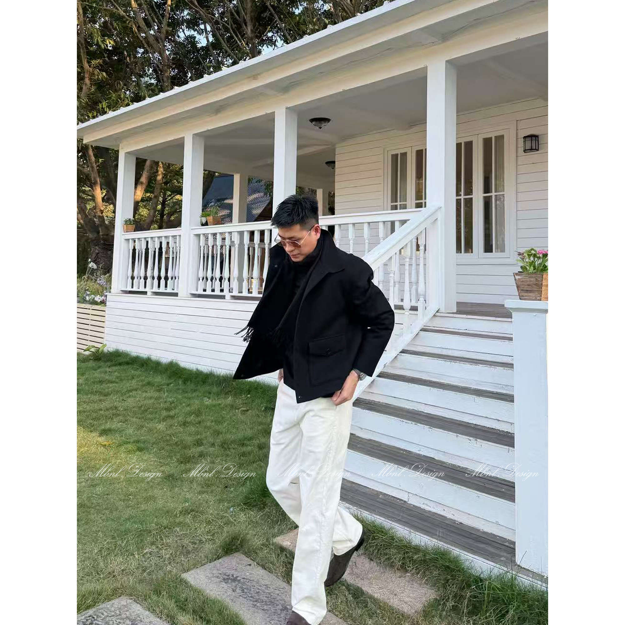 「H.Twill」秦磊男装90白鹅绒绵羊皮镶嵌门襟夹克LL-WYR7026 N10商品图2