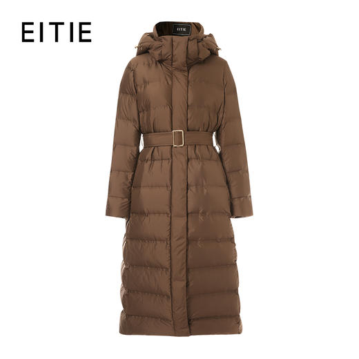 EITIE爱特爱鹅绒填充高领兜帽长款暖性极佳X版型修饰身形羽绒服8411112 商品图6