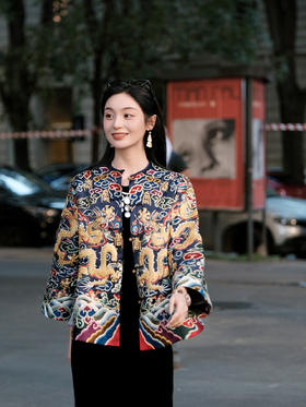 盛唐牡丹大师系列-王小潇 | 真丝手绣龙袍吉服-蓝色