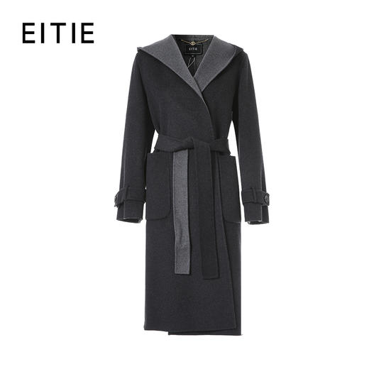 EITIE爱特爱加宽撞色大翻领连帽设计系带保暖时尚冬季新款大衣8414112 商品图6