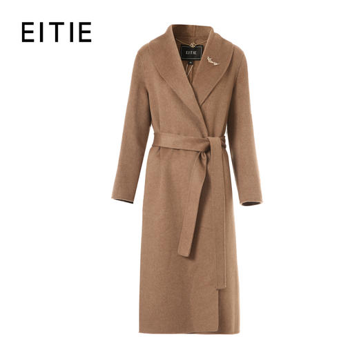 EITIE爱特爱无驳头翻领设廓形简约百搭羊毛驼绒混纺面料手感温润柔软冬季保暖大衣8414111 商品图6