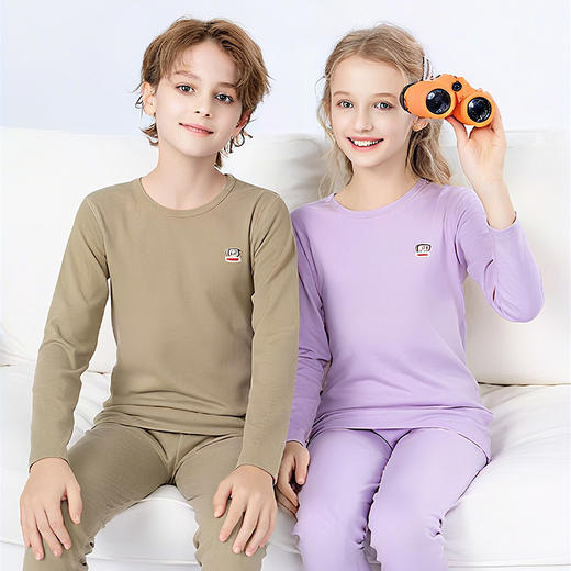 臻选推荐大嘴猴儿童保暖内衣套装 羊毛蚕丝蛋白贴片护肚护膝 A 类三层夹棉双面磨绒双倍温暖BNN80039&BNM80040 商品图3