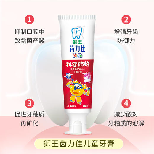 狮王（Lion）齿力佳儿童科学含氟防蛀牙膏（2-12岁）50g 商品图0
