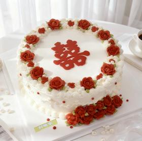 订婚/结婚纪  红玫瑰双喜蛋糕