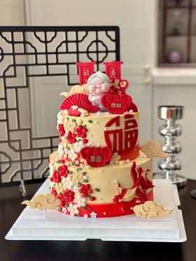 【双层吉祥如意锁】叮当祝寿蛋糕-鲜果奶油蛋糕