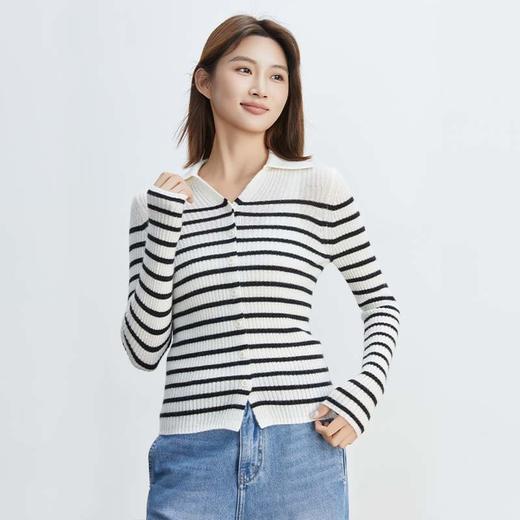 VogoPetite	黑白条纹POLO领开衫100%山羊绒	BP133F1602 商品图1
