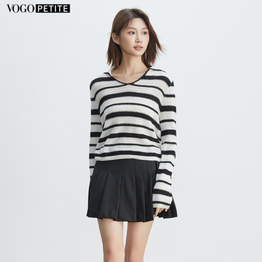 VogoPetite	V领条纹撞色长袖上衣100%山羊绒	BP132F1603 商品图0
