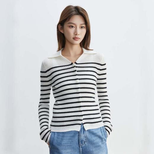 VogoPetite	黑白条纹POLO领开衫100%山羊绒	BP133F1602 商品图4
