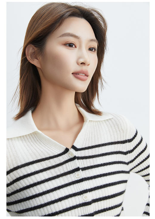 VogoPetite	黑白条纹POLO领开衫100%山羊绒	BP133F1602 商品图7