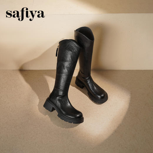 Safiya/索菲娅2025秋冬V口高筒小个子粗跟厚底百搭显脚瘦骑士靴SFD4117080 商品图4