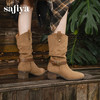 预售|Safiya/索菲娅2025秋冬皮带扣粗跟V口尖头显瘦高筒复古西部堆堆靴SFD4116410 商品缩略图7