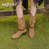 预售|Safiya/索菲娅2025秋冬皮带扣粗跟V口尖头显瘦高筒复古西部堆堆靴SFD4116410 商品缩略图5