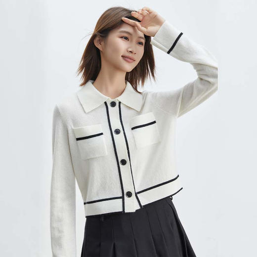 VogoPetite	小香POLO领短款开衫100%山羊绒	BP133F1501 商品图3