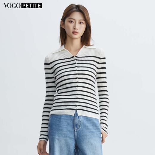 VogoPetite	黑白条纹POLO领开衫100%山羊绒	BP133F1602 商品图0
