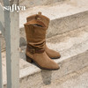 预售|Safiya/索菲娅2025秋冬皮带扣粗跟V口尖头显瘦高筒复古西部堆堆靴SFD4116410 商品缩略图1