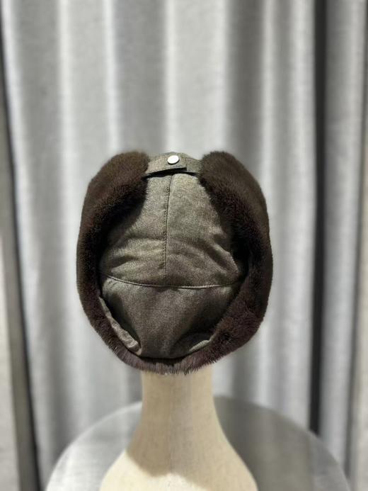 Yves Salomon - CHAPKA MADE WITH LORO PIANA FABRIC/MINK - EARTH/DARK LICHEN - 女装 - 四角帽 - 咖褐色/暗褐色 商品图1