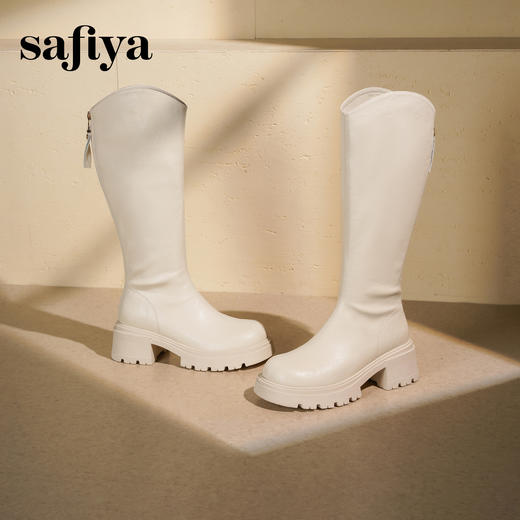 Safiya/索菲娅2025秋冬V口高筒小个子粗跟厚底百搭显脚瘦骑士靴SFD4117080 商品图6