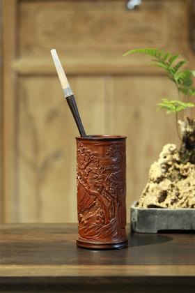 山行诗°竹雕小笔筒