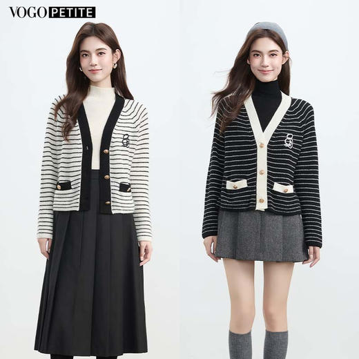 VogoPetite	绣花条纹开衫100%山羊绒	BP133F1511 商品图0