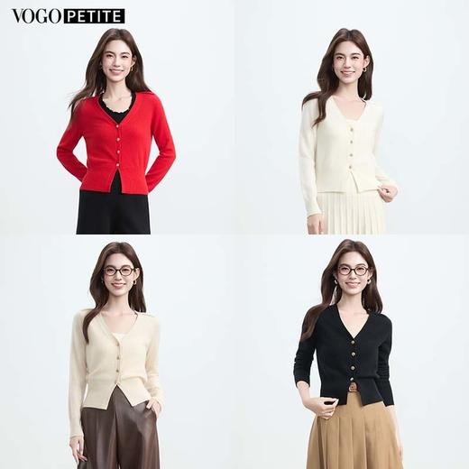 VogoPetite	金属扣短款V领毛衣100%山羊绒	BP133F1508 商品图0