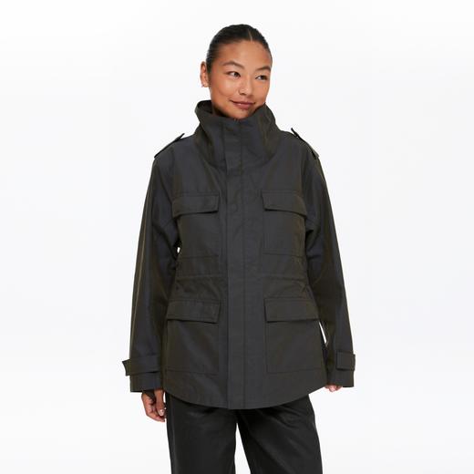 oneup双色纱口袋拉链中长外套 商品图0