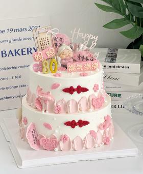 【双层红粉佳人】叮当祝寿蛋糕-鲜果奶油蛋糕