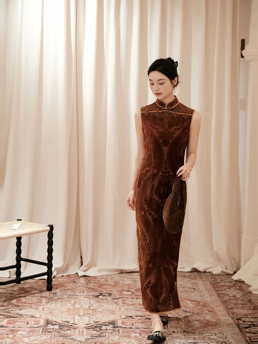 盛唐牡丹 | 手工红云纱丝绒古法旗袍 商品图0