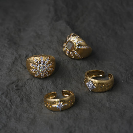 订购8周到｜MYA-BAY-FLOWER CALIFORNIA-金色 宽面 花形 锆石 戒指［比利时设计师］ 商品图4