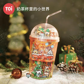 TOi图益-线条小狗-奶茶杯里的小世界-圣诞小狗