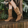预售|Safiya/索菲娅2025秋冬皮带扣粗跟V口尖头显瘦高筒复古西部堆堆靴SFD4116410 商品缩略图6