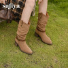 预售|Safiya/索菲娅2025秋冬皮带扣粗跟V口尖头显瘦高筒复古西部堆堆靴SFD4116410 商品缩略图4