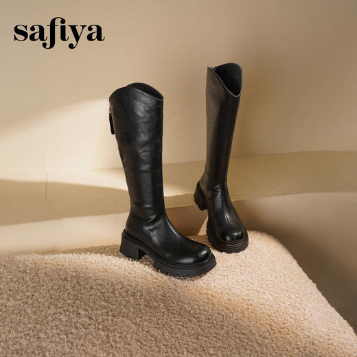 Safiya/索菲娅2025秋冬V口高筒小个子粗跟厚底百搭显脚瘦骑士靴SFD4117080 商品图3