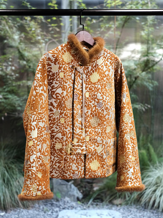 盛唐婧 | 新中式提花绒拼水貂夹棉外套 商品图0