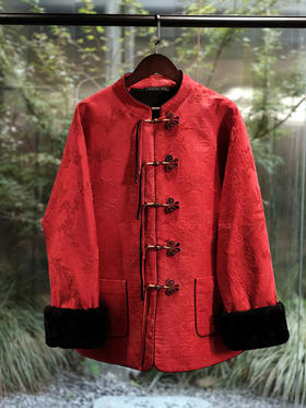 盛唐婧 | 新中式提花绒羊毛袖花扣对襟外套