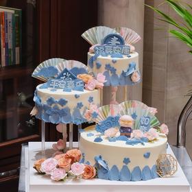【悬浮蓝色妖姬福寿安康】叮当CAKE祝寿蛋糕-鲜果奶油蛋糕