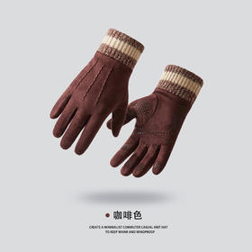 秋冬季麂皮绒手套男士户外摄影骑行防风触屏防滑加厚加绒保暖手套 23-CS1040-03咖啡色