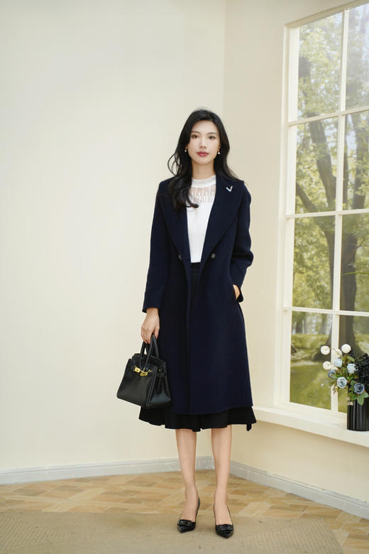 现货 臣禾	【许你优雅】大翻领呢大衣 100％羊毛 系腰带中长款外套	JZ254080675 商品图1