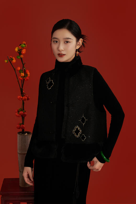 荷言HEYEN 拙政璃影 拙政园花窗创意手工小香风面料新中式高定马甲秋冬 商品图2