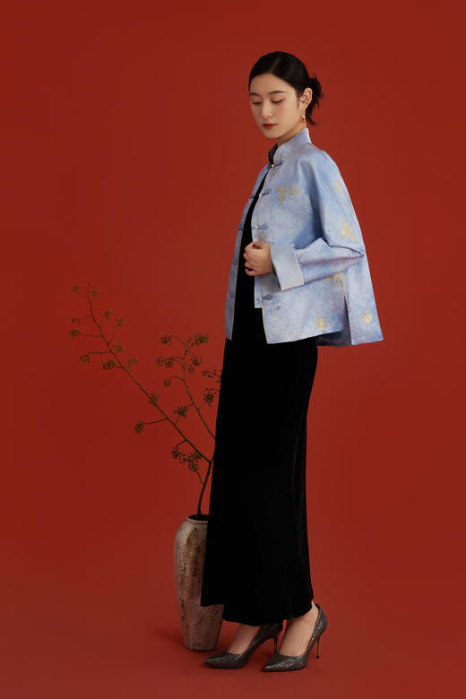 荷言HEYEN 紫蝶金春 桑蚕丝晕染织金提花外套手工葫芦扣 商品图2