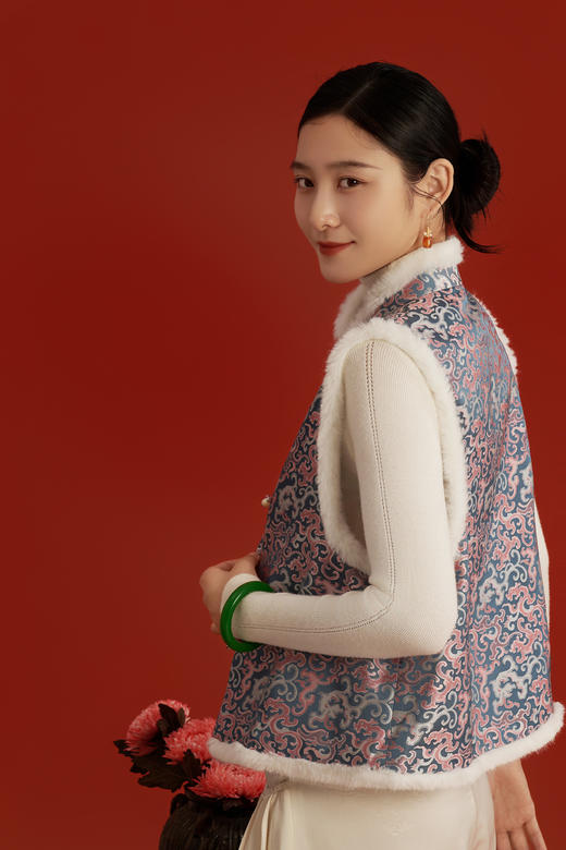 荷言HEYEN 寄锦 真丝非遗宋锦夹棉保暖新中式马甲 商品图1