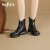 Safiya/索菲娅2025羊皮褶皱英伦风粗跟厚底百搭圆头显瘦短踝靴SFD4116013/SFD4118013 商品缩略图6