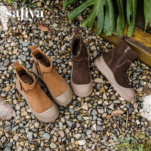 Safiya/索菲娅2025户外风厚底侧拉链反绒复古轻便百搭休闲短靴SFD4116062 商品图3