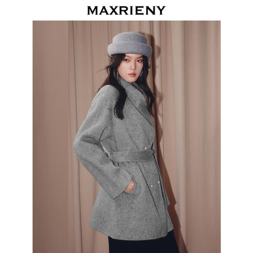 MAXRIENY格雷系气质穿搭羊毛大衣25冬款围裹系带双面呢毛呢外套女(货号:MF86CT501) 商品图2