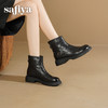 Safiya/索菲娅2025手抓纹牛皮粗跟百搭后拉链时尚通勤英伦短靴SFD4116235 商品缩略图7
